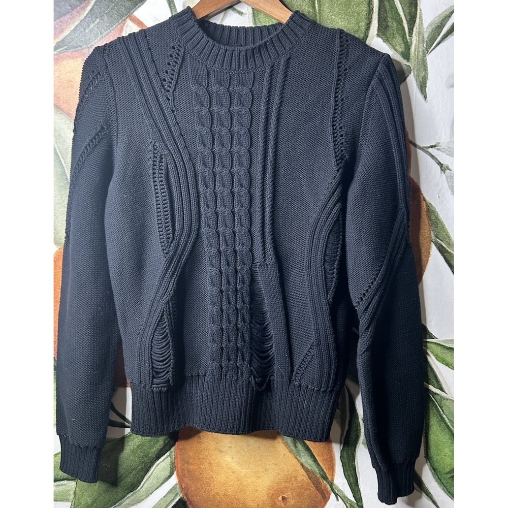 Frame Medium Black Cotton Blend Cable Knit Pullover Sweater Casual